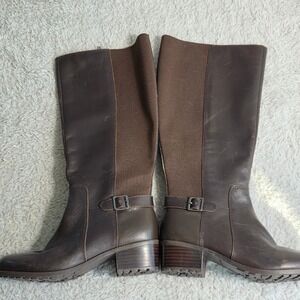 Easy‎ Spirit Brown Leather Knee High Boots Women's 5.5M Stretch Wide Calf